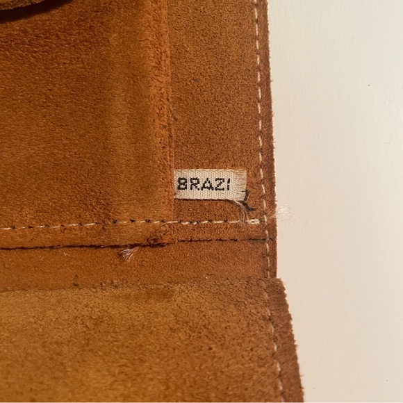 Vtg 1970's Hippie Suede Wallet Floral Snap Closure Clutch Brown Leather Brazil - Picture 4 of 10